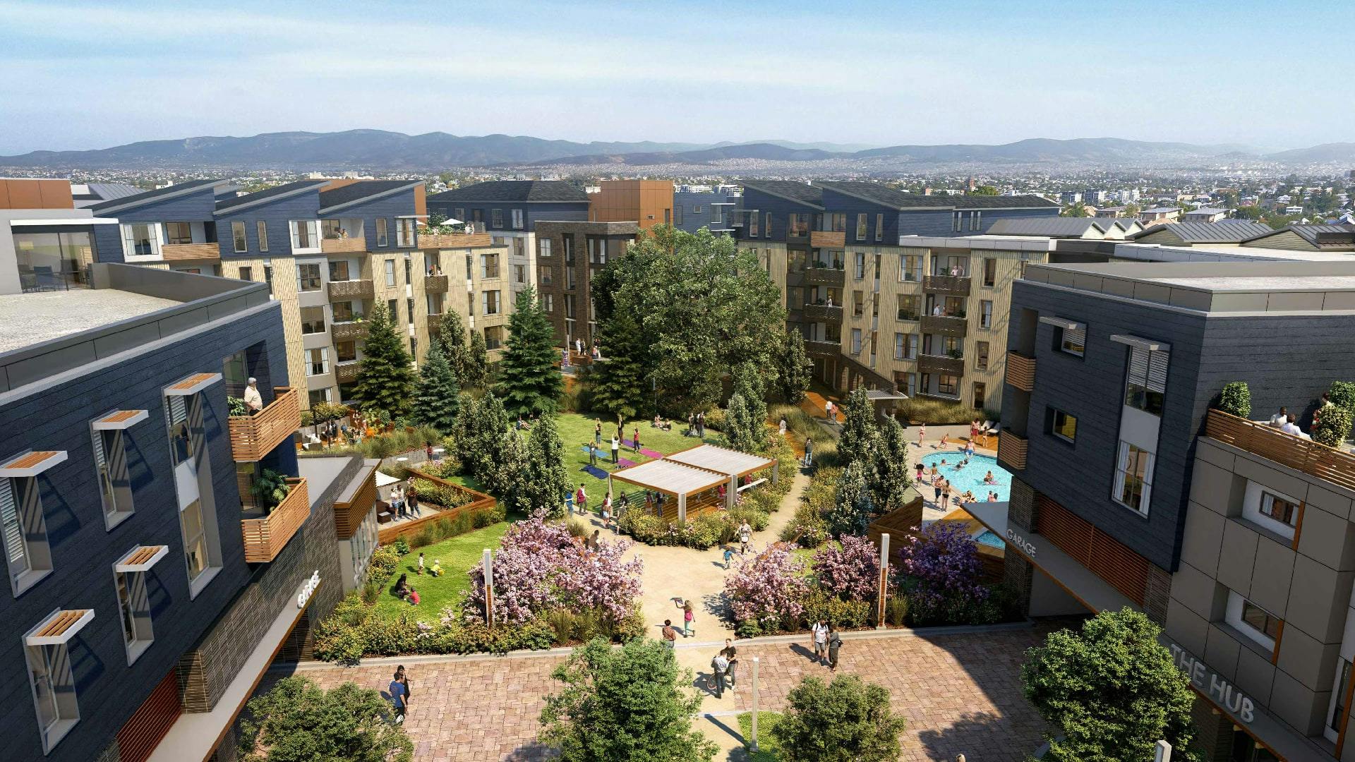 Sevens - view of great lawn courtyard from the motor court